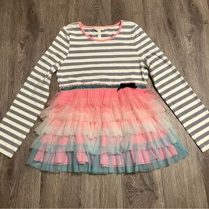 Matilda Jane Girls Tutu Top Gray & White Striped Long Sleeve Size 16